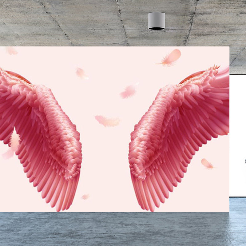 Pink Angel Wings Mural Decal Feather Trendy Waterproof Wall Covering for Girls Room Clearhalo 'Wall Decor' 'Wall Mural' 1697907