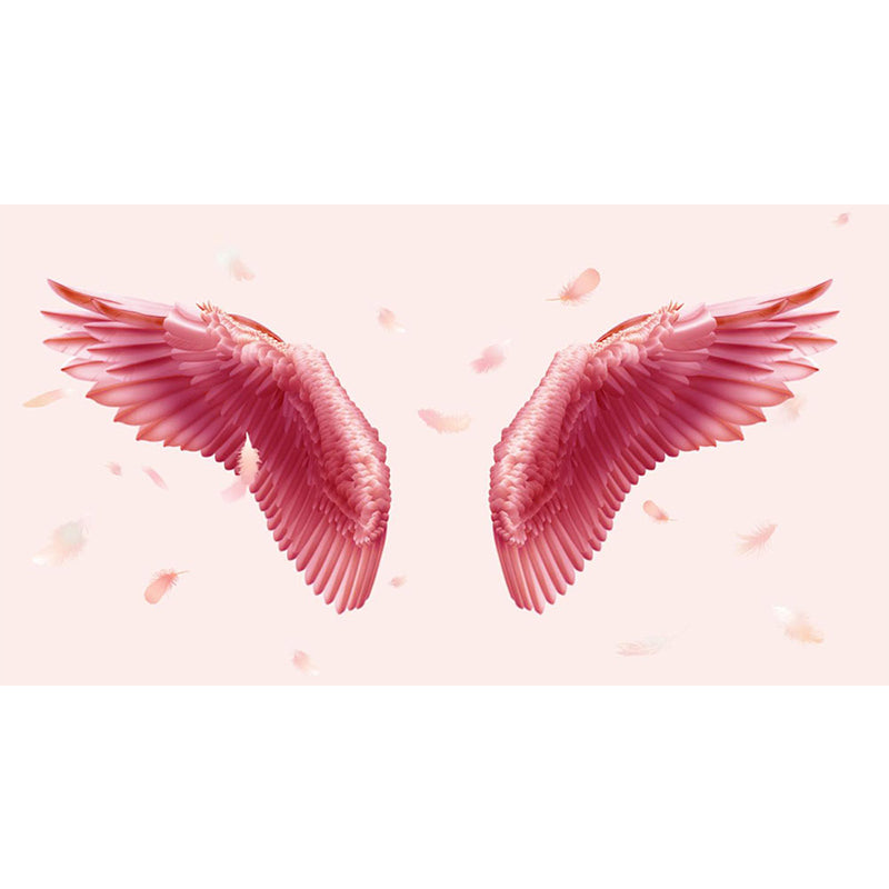 Pink Angel Wings Mural Decal Feather Trendy Waterproof Wall Covering for Girls Room Clearhalo 'Wall Decor' 'Wall Mural' 1697908