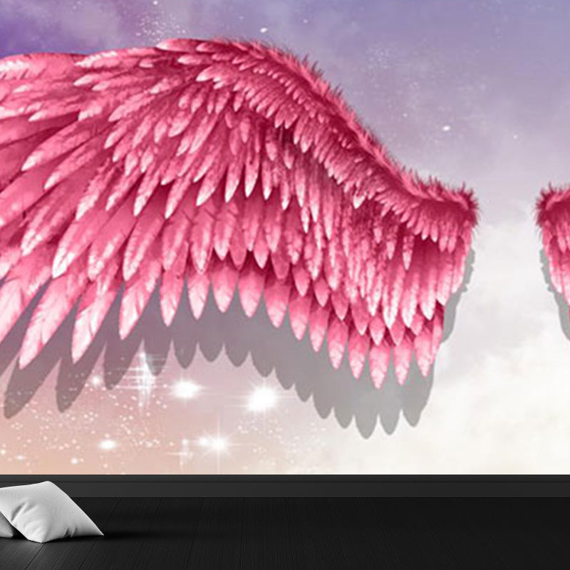 Pink Angel Wings Mural Decal Feather Trendy Waterproof Wall Covering for Girls Room Pink Design 4 Clearhalo 'Wall Decor' 'Wall Mural' 1697910