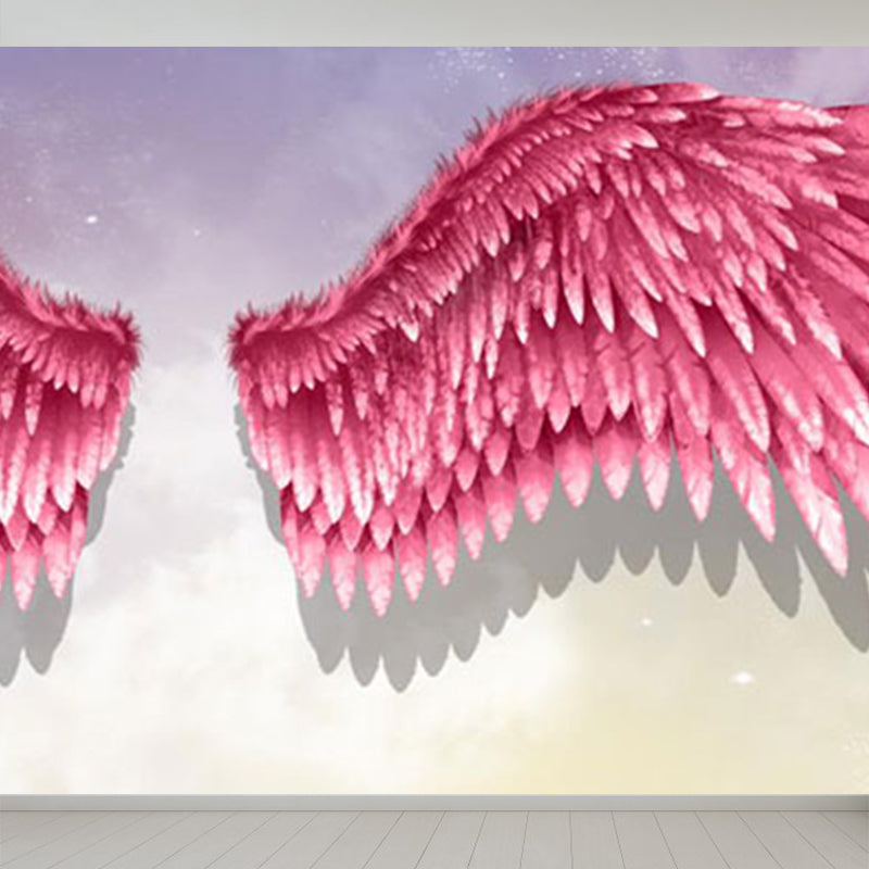 Pink Angel Wings Mural Decal Feather Trendy Waterproof Wall Covering for Girls Room Clearhalo 'Wall Decor' 'Wall Mural' 1697912
