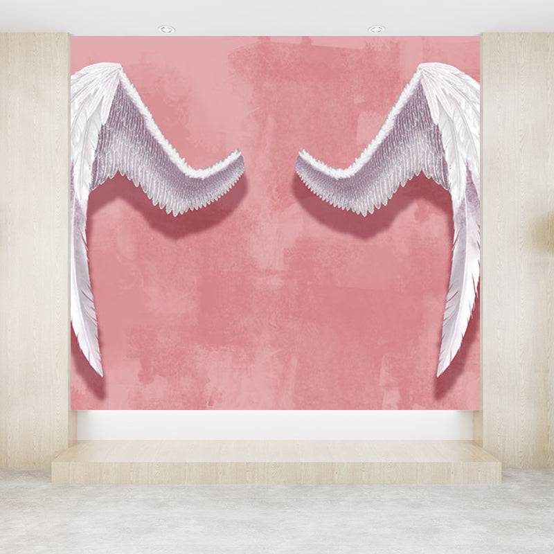 Huge Wing Mural Wallpaper Moisture Resistant Modern Girls Bedroom Wall Art in Pastel Color White Clearhalo 'Wall Decor' 'Wall Mural' 1697920