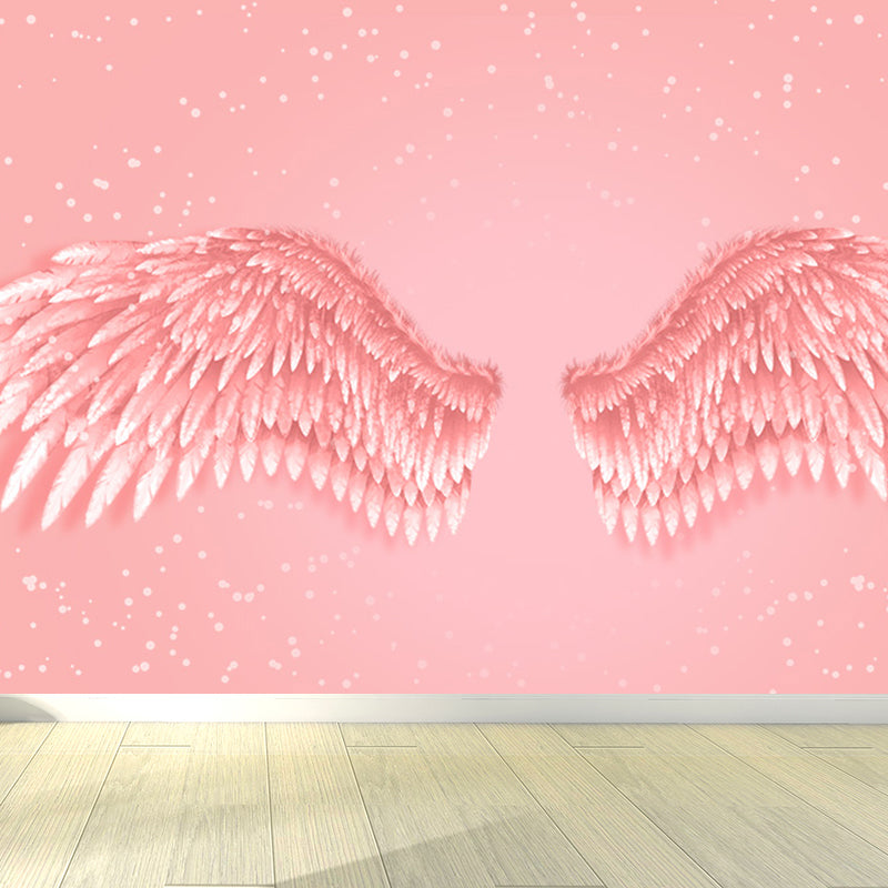 Huge Wing Mural Wallpaper Moisture Resistant Modern Girls Bedroom Wall Art in Pastel Color Pink Clearhalo 'Wall Decor' 'Wall Mural' 1697930