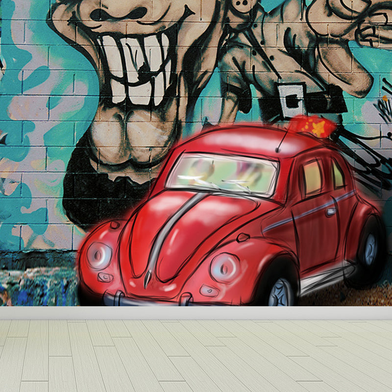 Cool Street Graffiti Wallpaper Mural Boys Bedroom Abstract Pattern Wall Covering, Custom Made Red Clearhalo 'Wall Decor' 'Wall Mural' 1697935