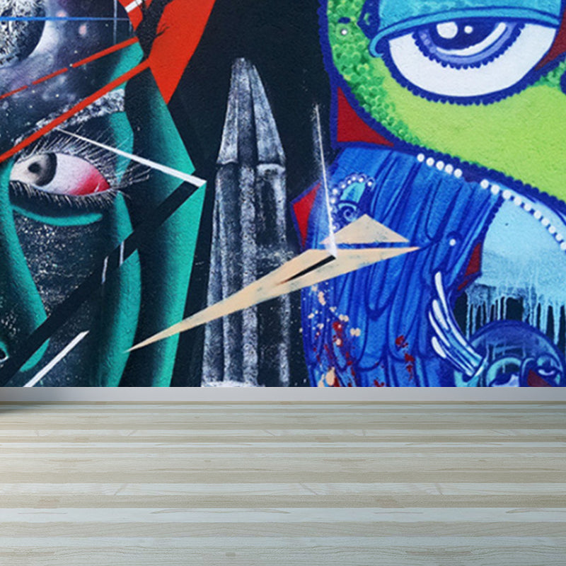 Cool Street Graffiti Wallpaper Mural Boys Bedroom Abstract Pattern Wall Covering, Custom Made Blue Clearhalo 'Wall Decor' 'Wall Mural' 1697940