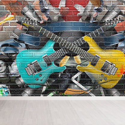 Cool Street Graffiti Wallpaper Mural Boys Bedroom Abstract Pattern Wall Covering, Custom Made Yellow Clearhalo 'Wall Decor' 'Wall Mural' 1697945