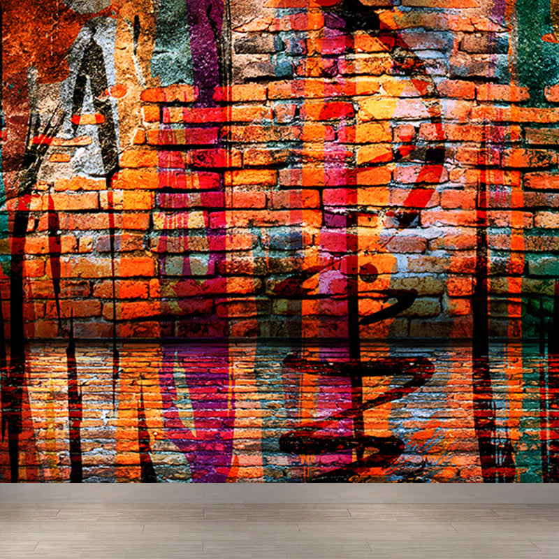 Cool Street Graffiti Wallpaper Mural Boys Bedroom Abstract Pattern Wall Covering, Custom Made Orange Clearhalo 'Wall Decor' 'Wall Mural' 1697950