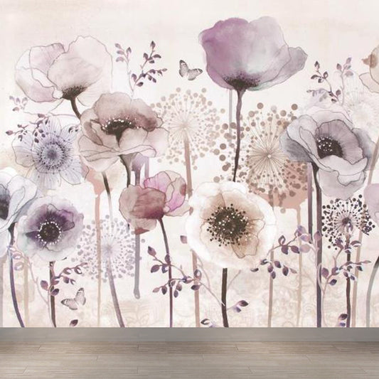 Full-Size Flowers Wallpaper Mural in Pink Non-Woven Wall Decor, Washable, Custom Size Clearhalo 'Wall Decor' 'Wall Mural' 1697956