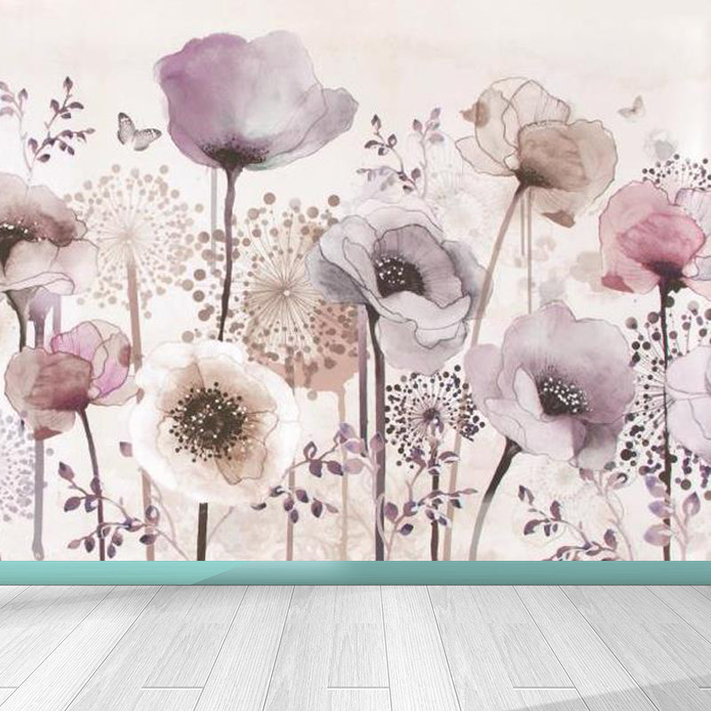 Full-Size Flowers Wallpaper Mural in Pink Non-Woven Wall Decor, Washable, Custom Size Clearhalo 'Wall Decor' 'Wall Mural' 1697957
