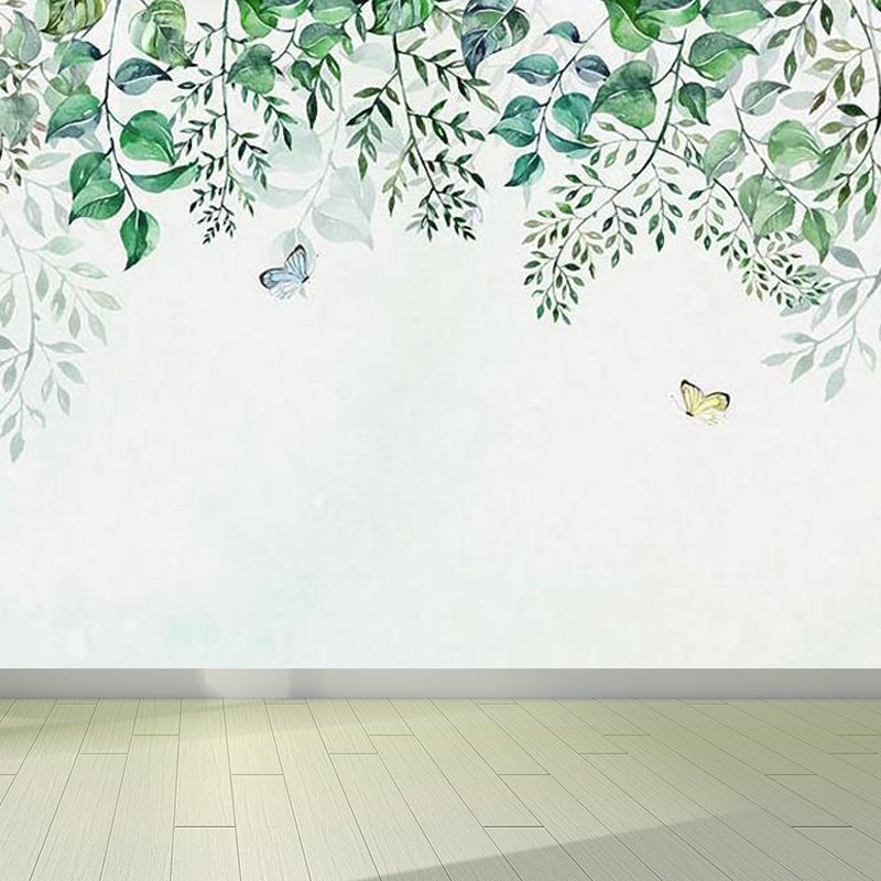 Butterflies and Branches Wall Mural Green Contemporary Wall Art for House Interior Green Clearhalo 'Wall Decor' 'Wall Mural' 1697970