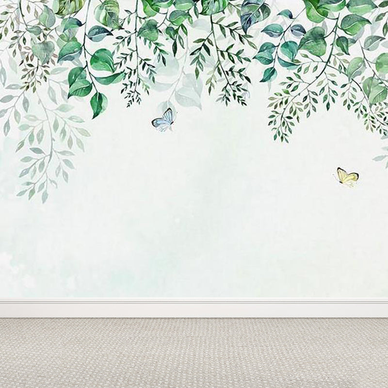 Butterflies and Branches Wall Mural Green Contemporary Wall Art for House Interior Clearhalo 'Wall Decor' 'Wall Mural' 1697971