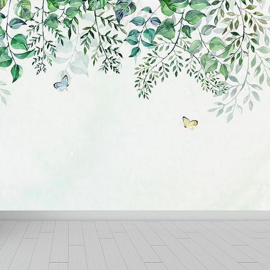Butterflies and Branches Wall Mural Green Contemporary Wall Art for House Interior Clearhalo 'Wall Decor' 'Wall Mural' 1697972