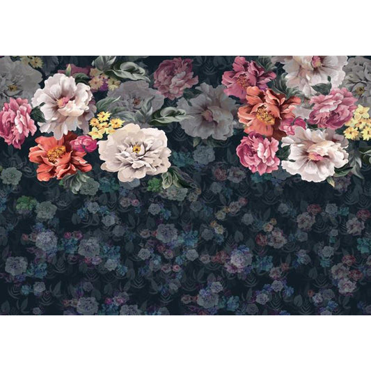 Stain-Proof Blooming Peony Mural Non-Woven Modern Style Wall Covering for Bedroom