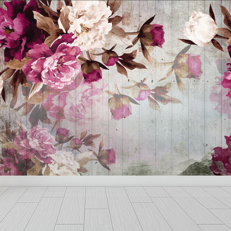 Rose Red Peonies Wallpaper Mural Moisture Resistant Wall Covering for Accent Wall Clearhalo 'Wall Decor' 'Wall Mural' 1697981
