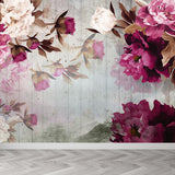 Rose Red Peonies Wallpaper Mural Moisture Resistant Wall Covering for Accent Wall Clearhalo 'Wall Decor' 'Wall Mural' 1697982
