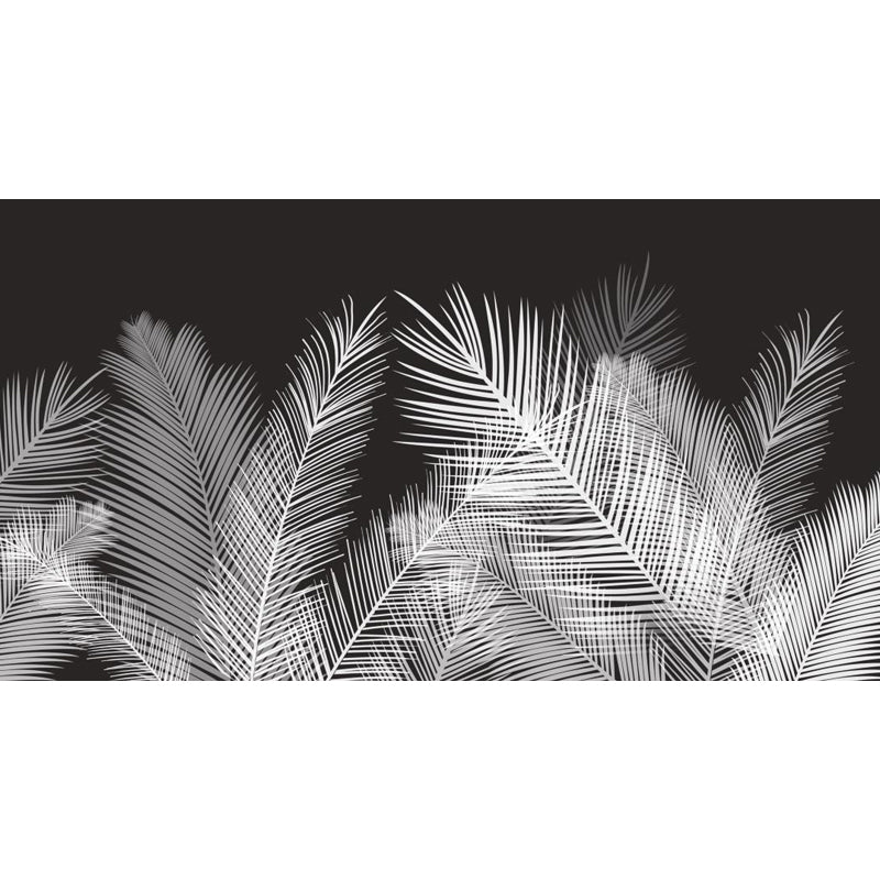 Areca Palm Leaves Mural Decal Tropix Non-Woven Cloth Wall Decor in White on Black Clearhalo 'Wall Decor' 'Wall Mural' 1697993