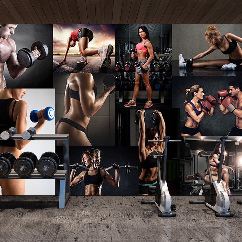 Light Color Modern Mural Wallpaper Gaint Sportsman Wall Covering for Dining Room Black Clearhalo 'Wall Decor' 'Wall Mural' 1698118