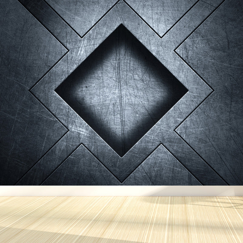 Gray Geometry Pattern Mural Moisture Resistant Industrial Bathroom Wall Covering Grey Design 2 Clearhalo 'Wall Decor' 'Wall Mural' 1698158