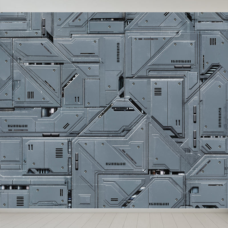 Gray Geometry Pattern Mural Moisture Resistant Industrial Bathroom Wall Covering Grey Design 4 Clearhalo 'Wall Decor' 'Wall Mural' 1698168