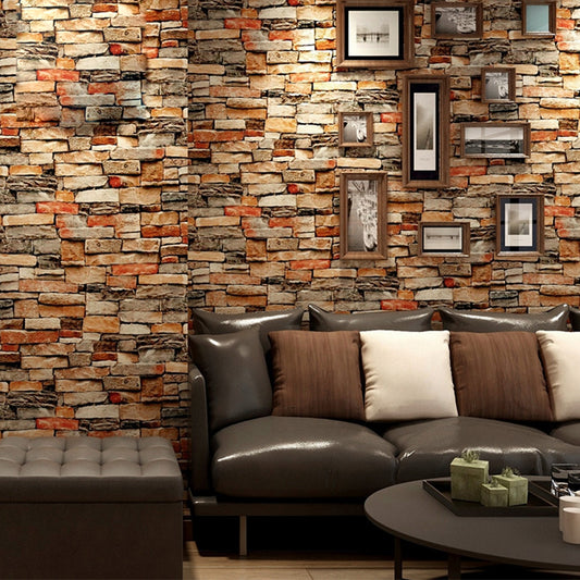 Self-Adhesive Rock Bricks Wallpaper 29.1-sq ft Steampunk Wall Art for Living Room Brown Clearhalo 'Industrial wall decor' 'Industrial' 'Wallpaper' Wall Decor' 1698186