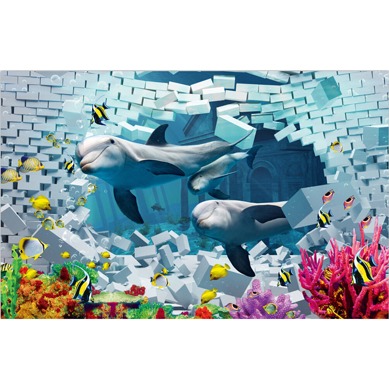 Diverting Underwater Dolphin Wall Mural Children's Art Non-Woven Material Wall Covering Clearhalo 'Wall Decor' 'Wall Mural' 1698272