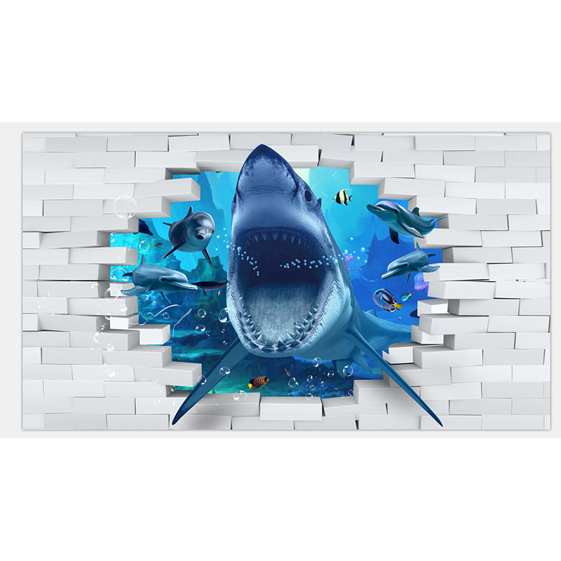 Diverting Underwater Dolphin Wall Mural Children's Art Non-Woven Material Wall Covering Clearhalo 'Wall Decor' 'Wall Mural' 1698282