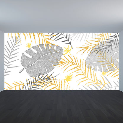 Pastel Color Tropical Mural Wallpaper Huge Palm Leaves Wall Decor for Living Room Grey Clearhalo 'Wall Decor' 'Wall Mural' 1698354