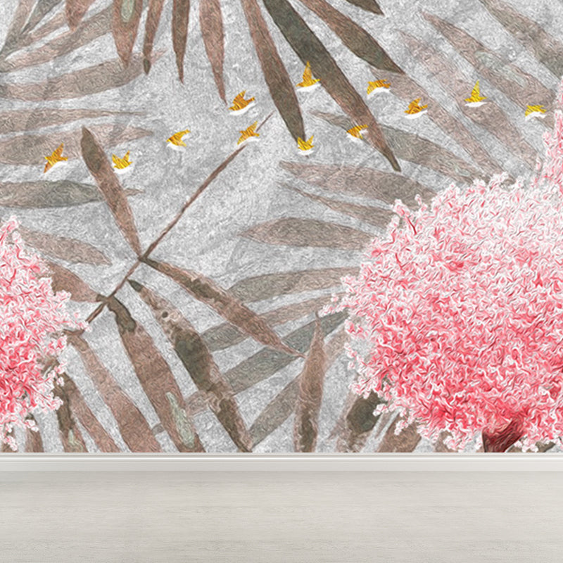 Pastel Color Tropical Mural Wallpaper Huge Palm Leaves Wall Decor for Living Room Clearhalo 'Wall Decor' 'Wall Mural' 1698360