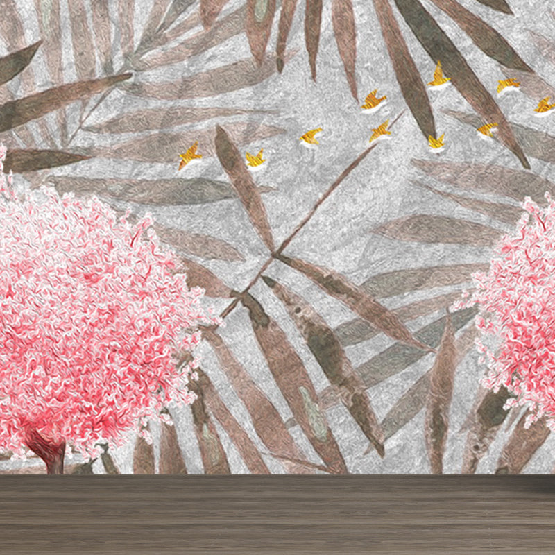 Pastel Color Tropical Mural Wallpaper Huge Palm Leaves Wall Decor for Living Room Clearhalo 'Wall Decor' 'Wall Mural' 1698361