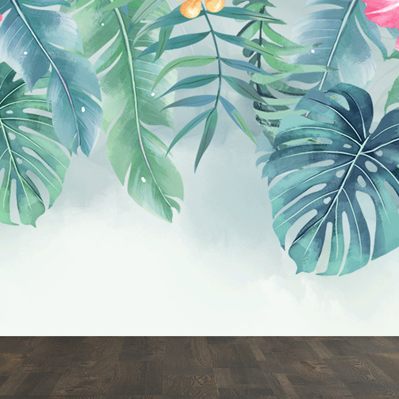 Pastel Color Tropical Mural Wallpaper Huge Palm Leaves Wall Decor for Living Room Green Clearhalo 'Wall Decor' 'Wall Mural' 1698364