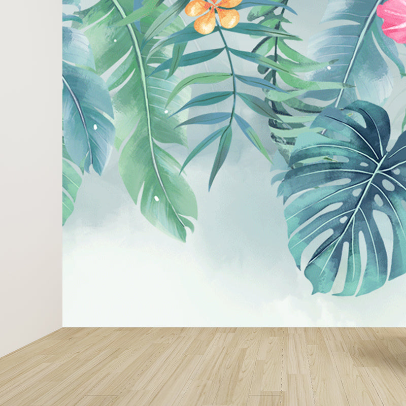 Pastel Color Tropical Mural Wallpaper Huge Palm Leaves Wall Decor for Living Room Clearhalo 'Wall Decor' 'Wall Mural' 1698365
