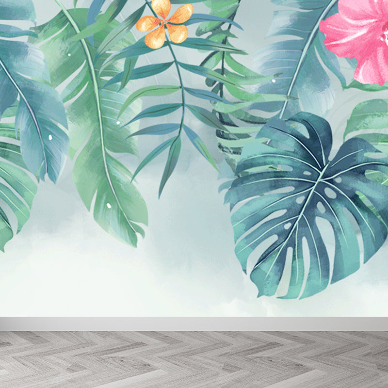 Pastel Color Tropical Mural Wallpaper Huge Palm Leaves Wall Decor for Living Room Clearhalo 'Wall Decor' 'Wall Mural' 1698366