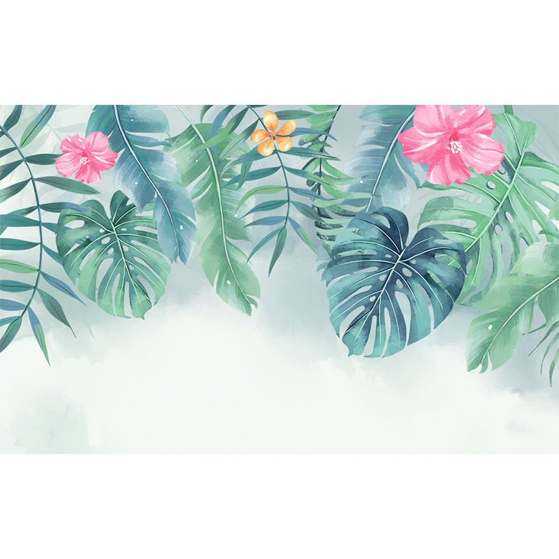 Pastel Color Tropical Mural Wallpaper Huge Palm Leaves Wall Decor for Living Room Clearhalo 'Wall Decor' 'Wall Mural' 1698367