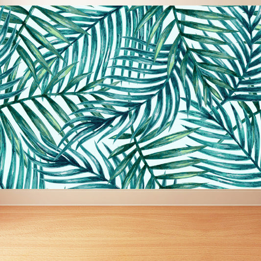 Green Leaves Mural Wallpaper Botanical Tropical Washable Wall Covering for Kitchen