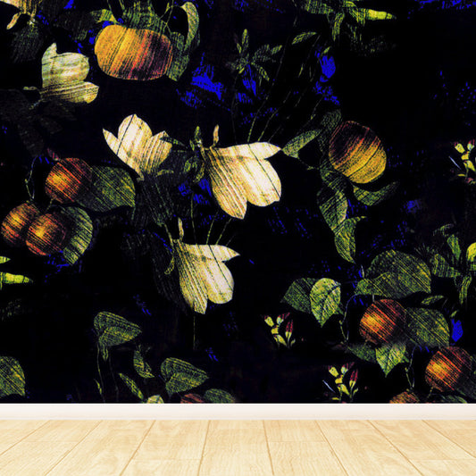 Black Florentine and Leaves Mural Wallpaper for Decoration Modern Living Room Wall Art