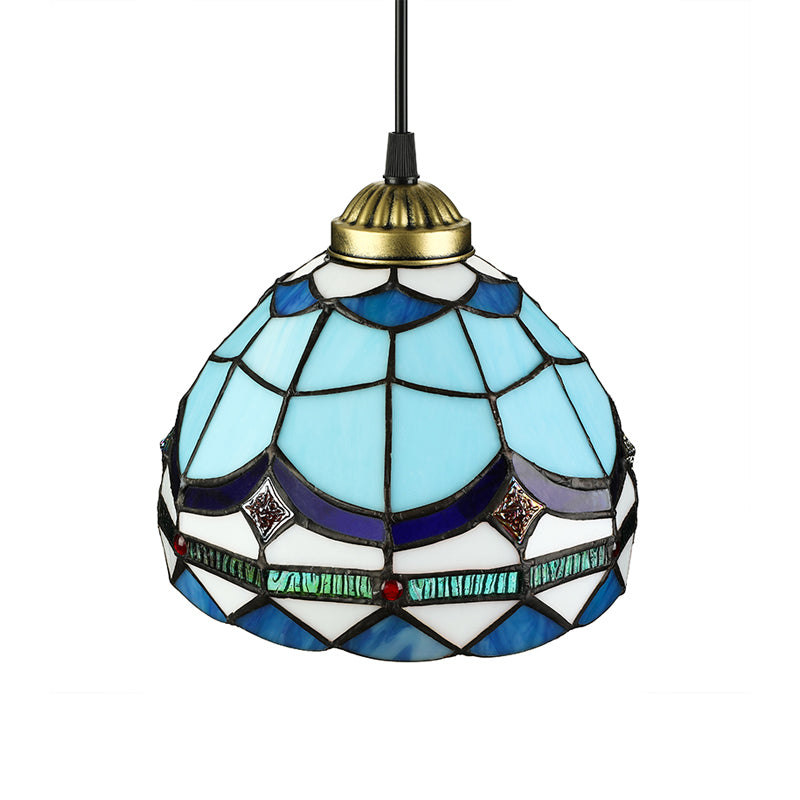 Hanging Lights for Dining Table, Floral Shade Pendant Ceiling Lamp in Blue with Art Glass Shade Tiffany Style Clearhalo 'Ceiling Lights' 'Close To Ceiling Lights' 'Glass shade' 'Glass' 'Industrial' 'Middle Century Pendants' 'Pendant Lights' 'Pendants' 'Tiffany close to ceiling' 'Tiffany Pendants' 'Tiffany' Lighting' 169840