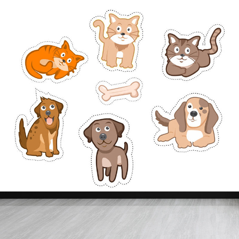 Intelligent Cat and Dog Mural Decal for Dining Domestic Animals Wall Art, Personalize Brown Clearhalo 'Wall Decor' 'Wall Mural' 1698409