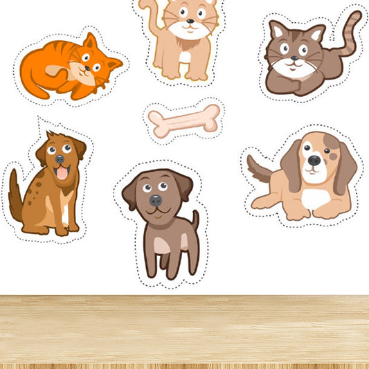 Intelligent Cat and Dog Mural Decal for Dining Domestic Animals Wall Art, Personalize Clearhalo 'Wall Decor' 'Wall Mural' 1698411