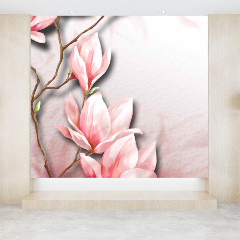 Illustration Style Flower Branch Mural Decal for Living Room, Pink, Personalized Pink Clearhalo 'Wall Decor' 'Wall Mural' 1698419