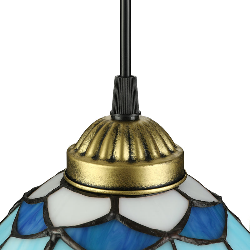 Hanging Lights for Dining Table, Floral Shade Pendant Ceiling Lamp in Blue with Art Glass Shade Tiffany Style Clearhalo 'Ceiling Lights' 'Close To Ceiling Lights' 'Glass shade' 'Glass' 'Industrial' 'Middle Century Pendants' 'Pendant Lights' 'Pendants' 'Tiffany close to ceiling' 'Tiffany Pendants' 'Tiffany' Lighting' 169846