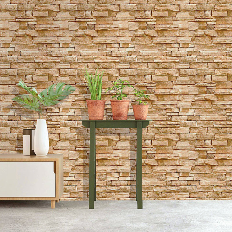 Illusional 3D Bricks Wallpaper Roll Brown PVC Wall Decor, Peel and Paste, 29.1-sq ft Clearhalo 'Industrial wall decor' 'Industrial' 'Wallpaper' Wall Decor' 1698471