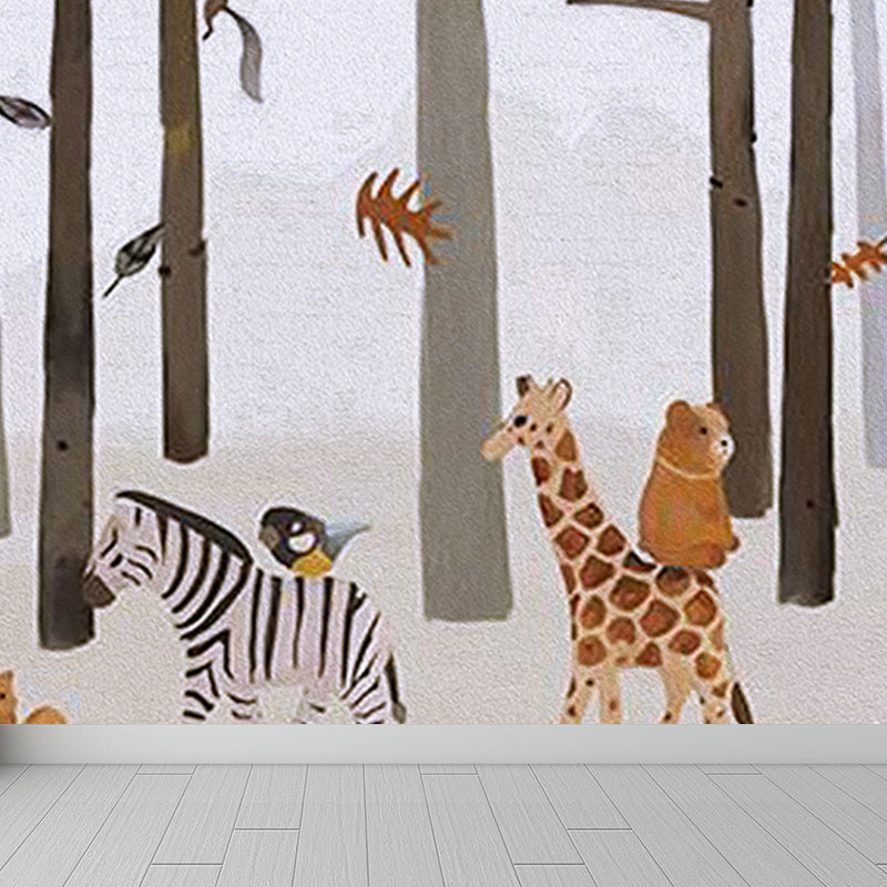 Cartoon Animal Print Mural Decal Pastel Color Moisture Resistant Wall Decor for Nursery Clearhalo 'Wall Decor' 'Wall Mural' 1698496