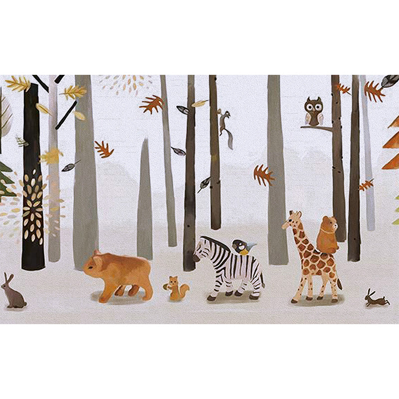 Cartoon Animal Print Mural Decal Pastel Color Moisture Resistant Wall Decor for Nursery Clearhalo 'Wall Decor' 'Wall Mural' 1698497