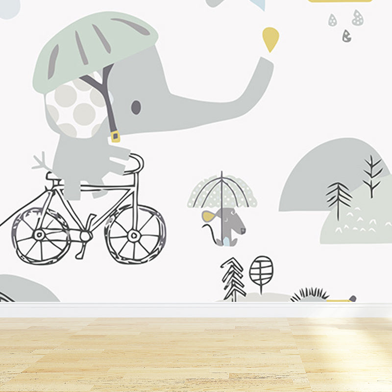 Cartoon Animal Print Mural Decal Pastel Color Moisture Resistant Wall Decor for Nursery Grey Clearhalo 'Wall Decor' 'Wall Mural' 1698499