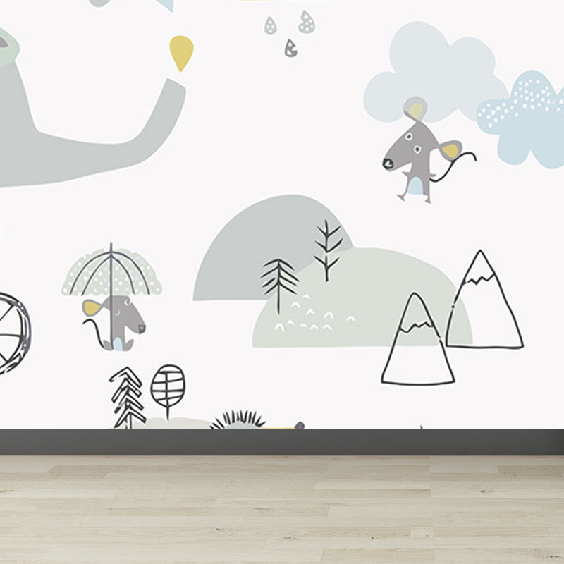 Cartoon Animal Print Mural Decal Pastel Color Moisture Resistant Wall Decor for Nursery Clearhalo 'Wall Decor' 'Wall Mural' 1698501