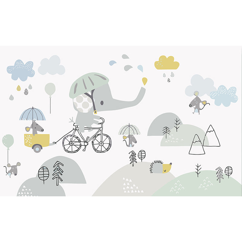 Cartoon Animal Print Mural Decal Pastel Color Moisture Resistant Wall Decor for Nursery Clearhalo 'Wall Decor' 'Wall Mural' 1698502