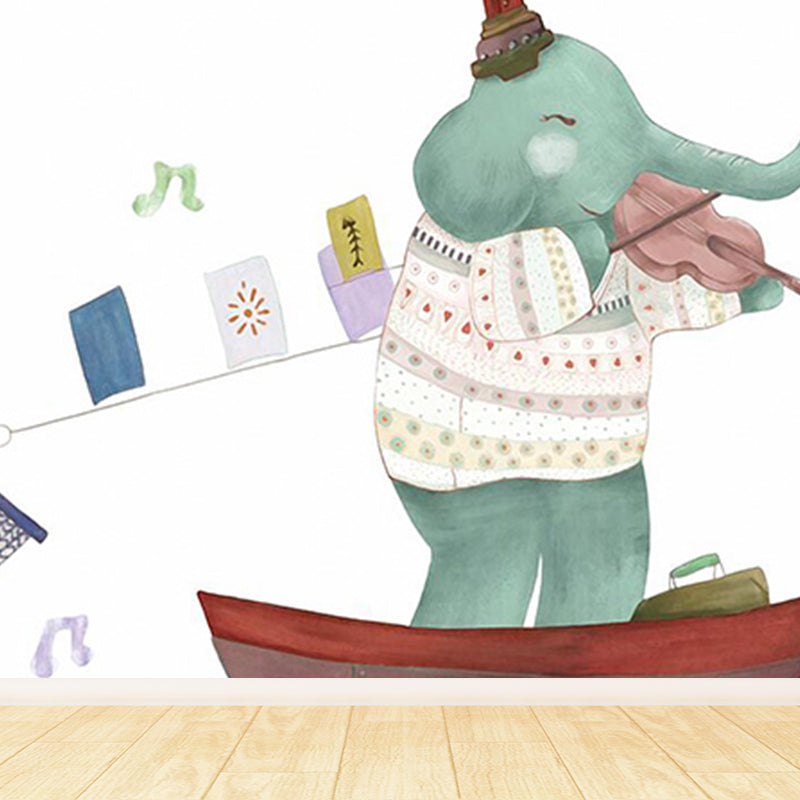 Cartoon Animal Print Mural Decal Pastel Color Moisture Resistant Wall Decor for Nursery Green Clearhalo 'Wall Decor' 'Wall Mural' 1698504