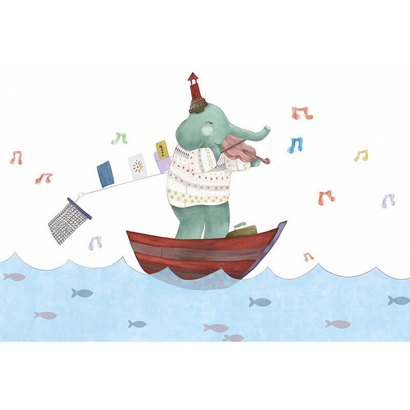 Cartoon Animal Print Mural Decal Pastel Color Moisture Resistant Wall Decor for Nursery Clearhalo 'Wall Decor' 'Wall Mural' 1698507