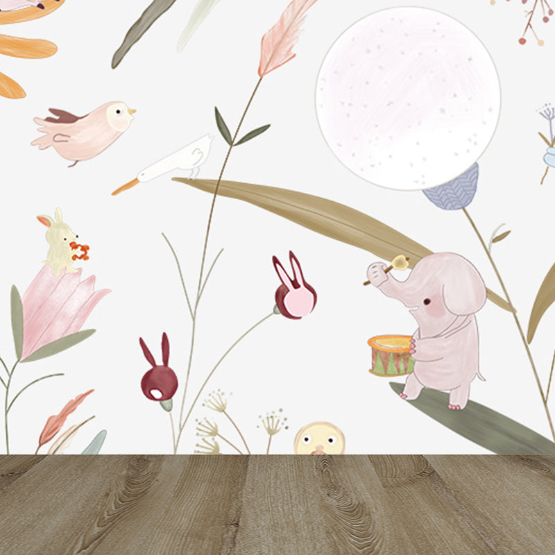 Cartoon Animal Print Mural Decal Pastel Color Moisture Resistant Wall Decor for Nursery Clearhalo 'Wall Decor' 'Wall Mural' 1698510