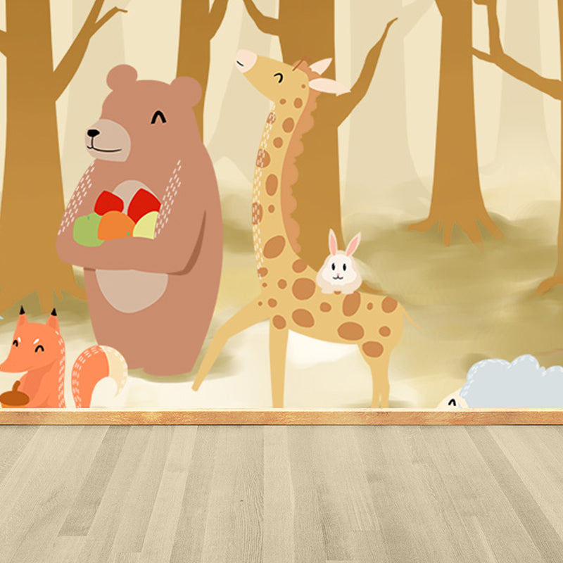 Large Cartoon Wall Mural Decal Soft Color Animal Pattern Wall Covering, Custom Made Clearhalo 'Wall Decor' 'Wall Mural' 1698516