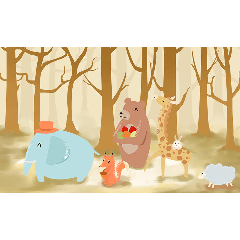 Large Cartoon Wall Mural Decal Soft Color Animal Pattern Wall Covering, Custom Made Clearhalo 'Wall Decor' 'Wall Mural' 1698517